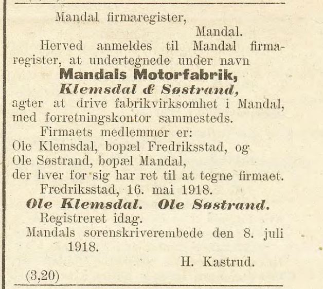 Fil:1918 Mandals Motorfabrik stiftet.jpg